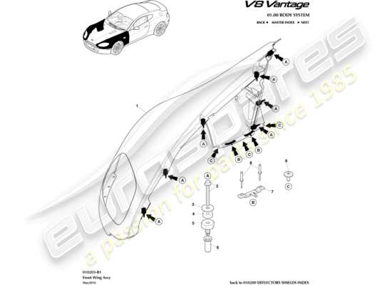 a part diagram from the Aston Martin V8 Vantage parts catalogue