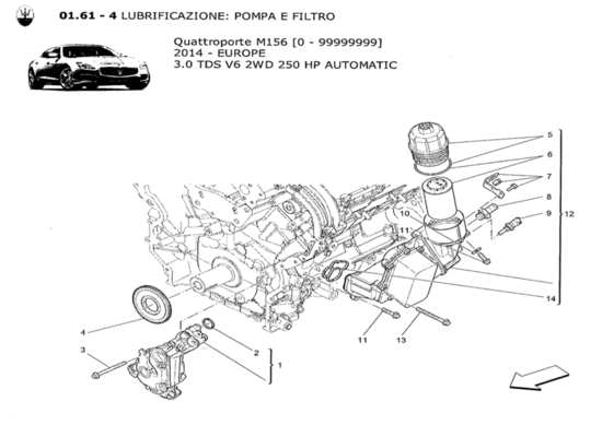 a part diagram from the maserati qtp. v6 3.0 tds 250bhp 2014 parts catalogue