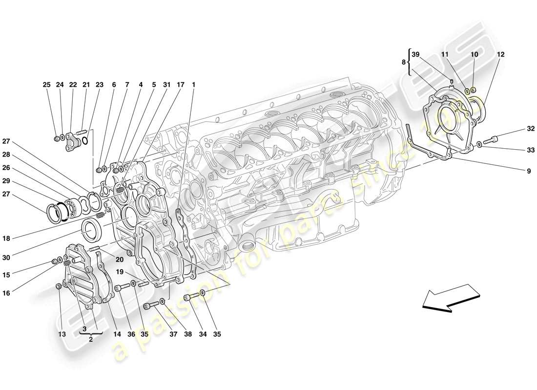 ferrari 612 scaglietti (rhd) crankase - covers parts diagram