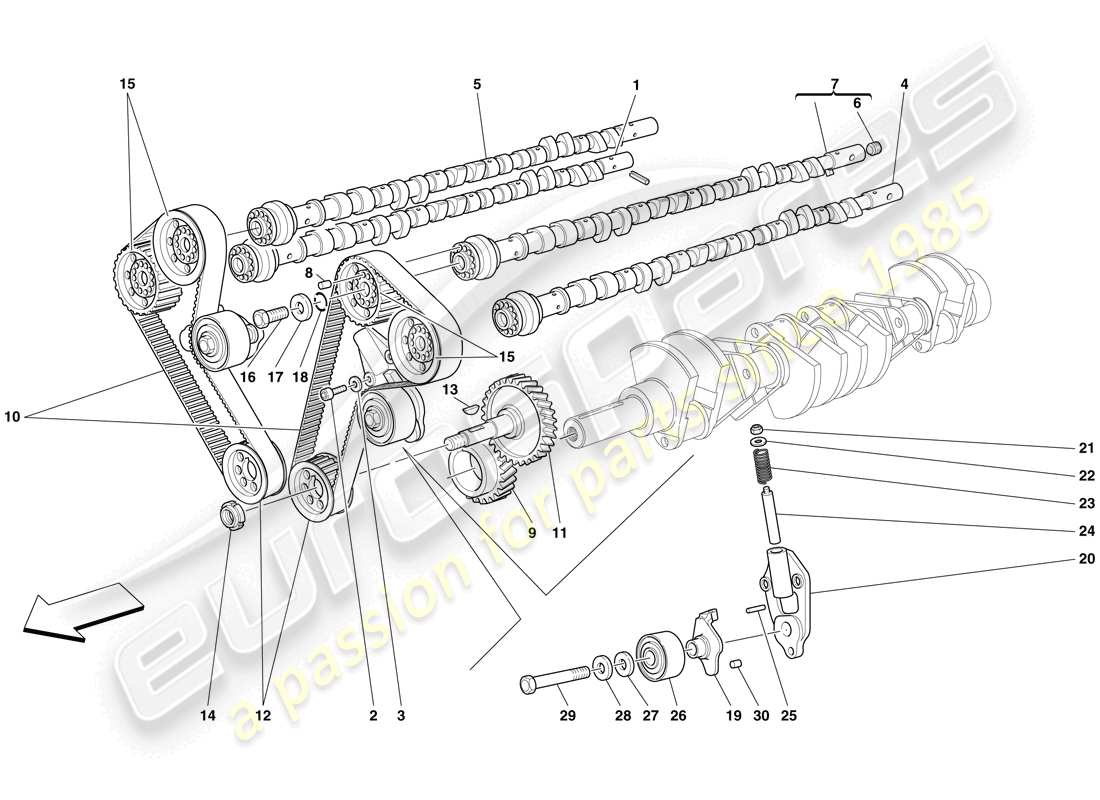 ferrari 612 scaglietti (rhd) timing system - drive parts diagram