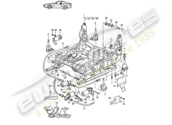 a part diagram from the porsche seat 944/968/911/928 (1985) parts catalogue