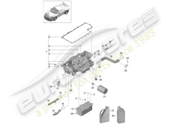 a part diagram from the porsche 991r/gt3/rs (2018) parts catalogue