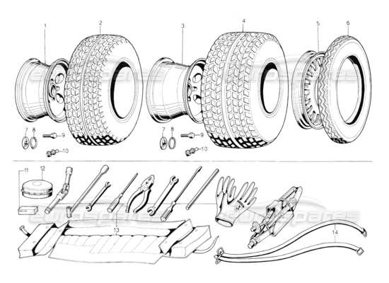 a part diagram from the lamborghini countach 5000 s (1984) parts catalogue
