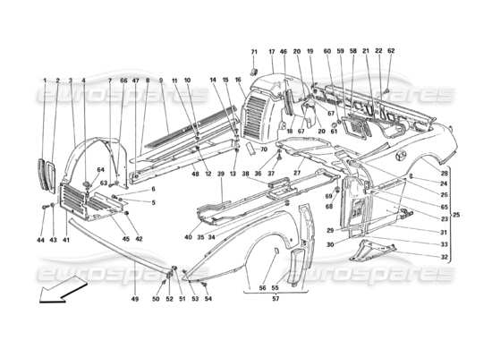 a part diagram from the ferrari 348 (1993) tb / ts parts catalogue