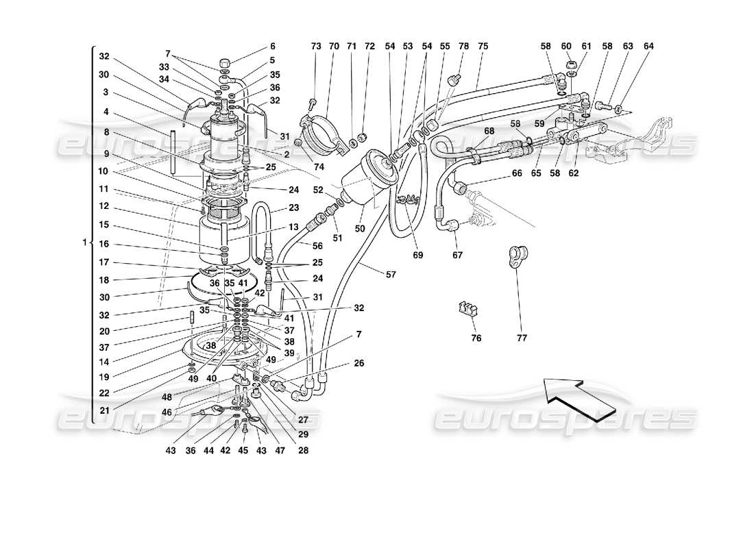 ferrari 355 (2.7 motronic) fuel pump and pipes parts diagram