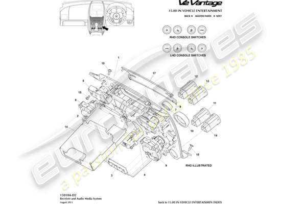 a part diagram from the aston martin v12 vantage (2013) parts catalogue