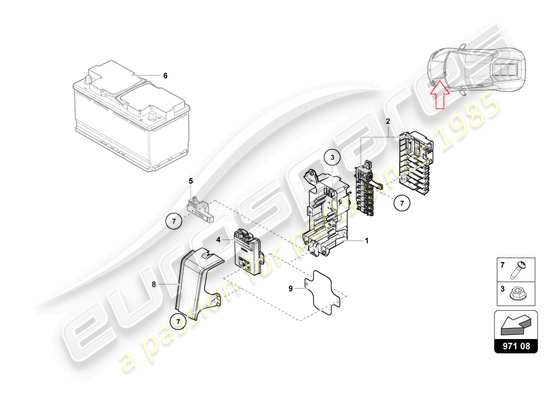 a part diagram from the lamborghini evo coupe (2021) parts catalogue